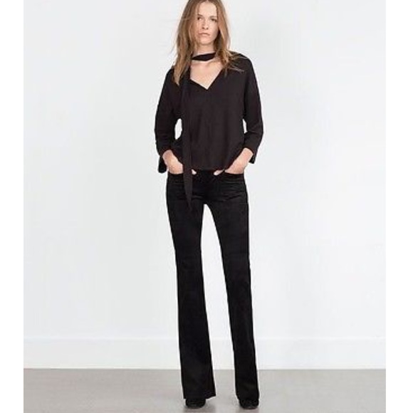 Zara 70s Tribute Velvet Suede High Rise Crop Flare - Picture 2 of 7